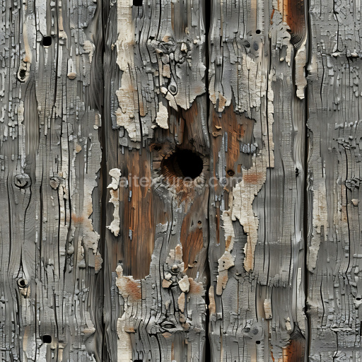 Seamless 3D Cracked Wood Texture with Holes and Peeling Paint PBR Surface