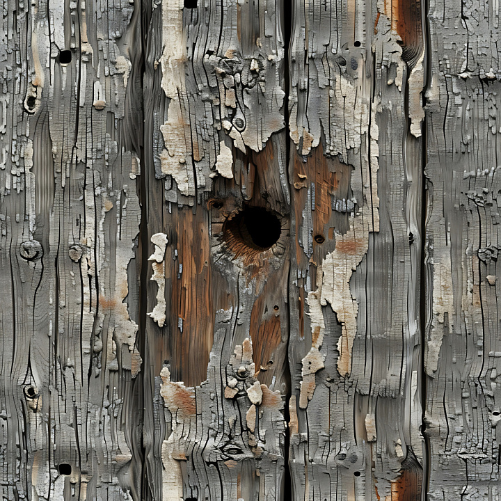 Cracked Wood with Holes and Peeling Paint Surface seamless PBR texture preview