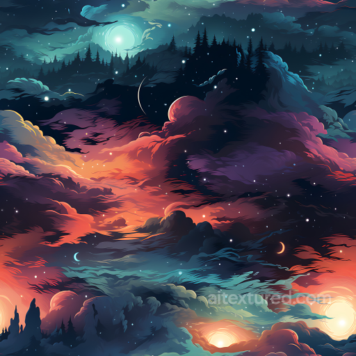 Space PBR Texture Featuring Vibrant Cosmic Nebula Clouds and Celestial Highlights seamless Star, space, planets PBR texture