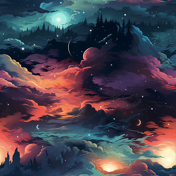 Space Featuring Vibrant Cosmic Nebula Clouds and Celestial Highlights seamless PBR texture preview