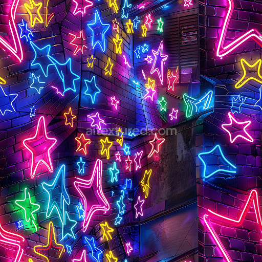 Seamless 3D PBR Texture Featuring Neon Star Graffiti on Brick