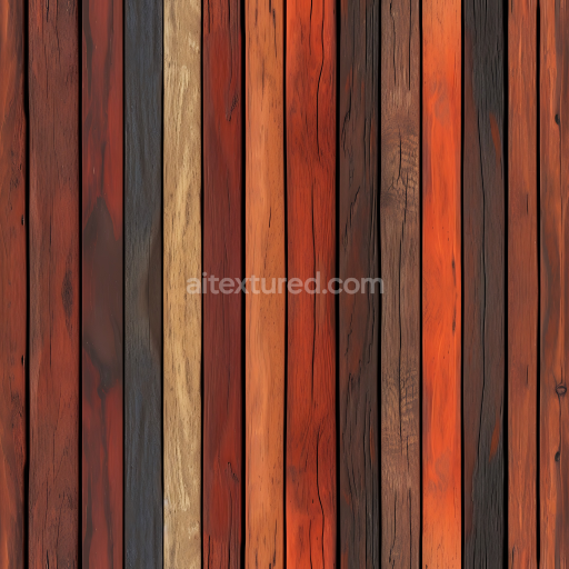 Seamless 3D Rustic Multi-Colored Wood Planks PBR Texture with Weathered Grain and Knots
