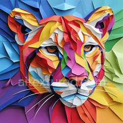 seamless Seamless 3D PBR Texture of Abstract Cougar Origami with Vibrant Multicolor Layers texture 8k free download PBR