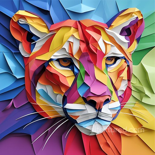 Animal - Seamless 3D PBR Texture of Abstract Cougar Origami with Vibrant Multicolor Layers texture preview