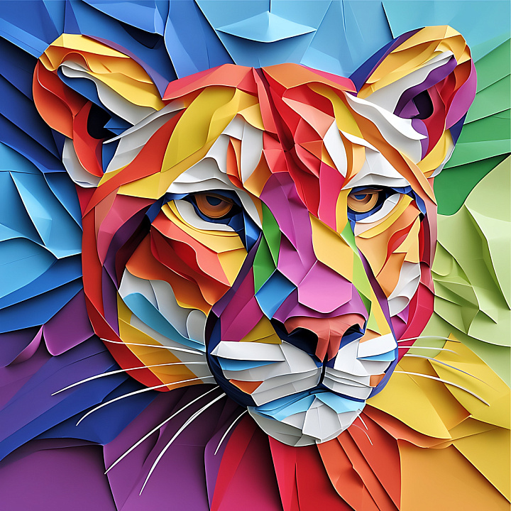 Animal of Abstract Cougar Origami with Vibrant Multicolor Layers seamless PBR texture preview