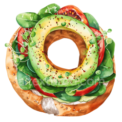 seamless Watercolor Style Avocado Bagel Breakfast with Sprouts and Tomatoes texture 8k free download PBR