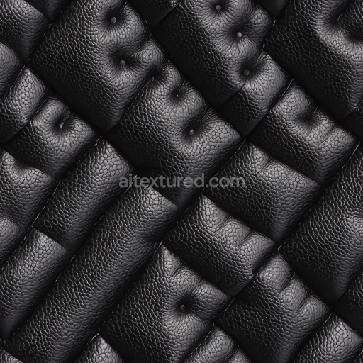 Seamless 3D Quilted Black Pebbled Leather PBR Texture with Button Tufting