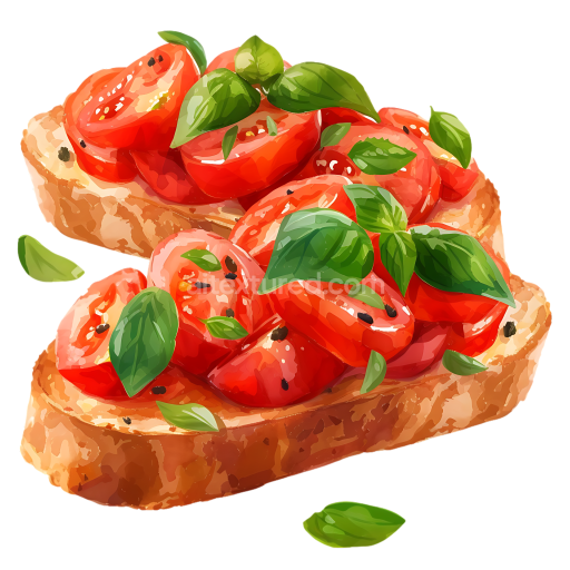 Fresh Bruschetta with Tomato and Basil Breakfast Illustration