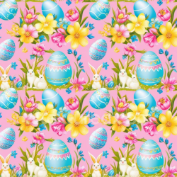 seamless Seamless 3D PBR Easter Digital Paper Texture with Blue Eggs, Rabbits, and Flowers texture 8k free download PBR