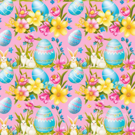 Easter Digital Paper Texture with Blue Eggs, Rabbits, and Flowers All Easter Digital paper texture preview