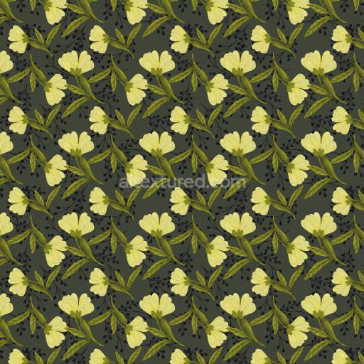 Seamless 3D PBR Texture Featuring Yellow Wild Flower Pattern on Dark Fabric