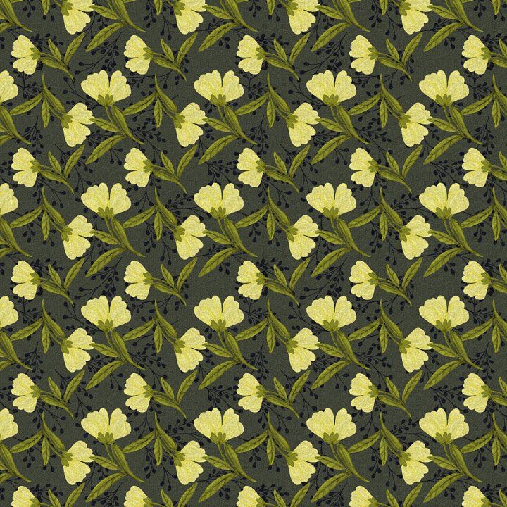 Featuring Yellow Wild Flower Pattern on Dark Fabric seamless PBR texture preview