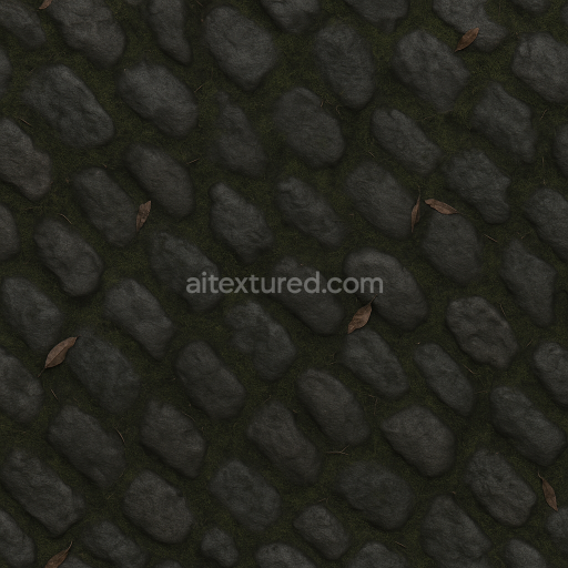 Seamless 3d texture pbr 8k spooky cobblestone path with moss and damp stone