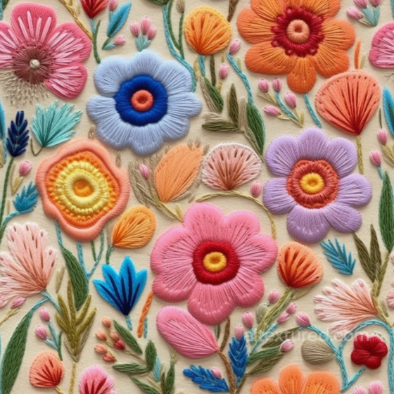 Embroidered Floral Fabric Texture with Bright Multicolor Stitching Embroidered floral texture preview