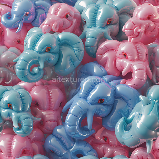 Seamless 3D Inflated PBR Texture of Glossy Vinyl Elephant Balloons in Pastel Blue and Pink