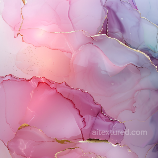 Alcohol Ink PBR Texture Featuring Soft Pink and Purple Translucent Layers with Elegant Go… seamless Alcohol ink PBR texture