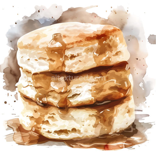 Watercolor Illustration of Biscuit with Gravy Breakfast Item