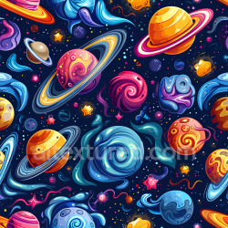 seamless Seamless 3D Space PBR Texture with Colorful Cartoon Planets and Swirling Nebulae texture 8k free download PBR