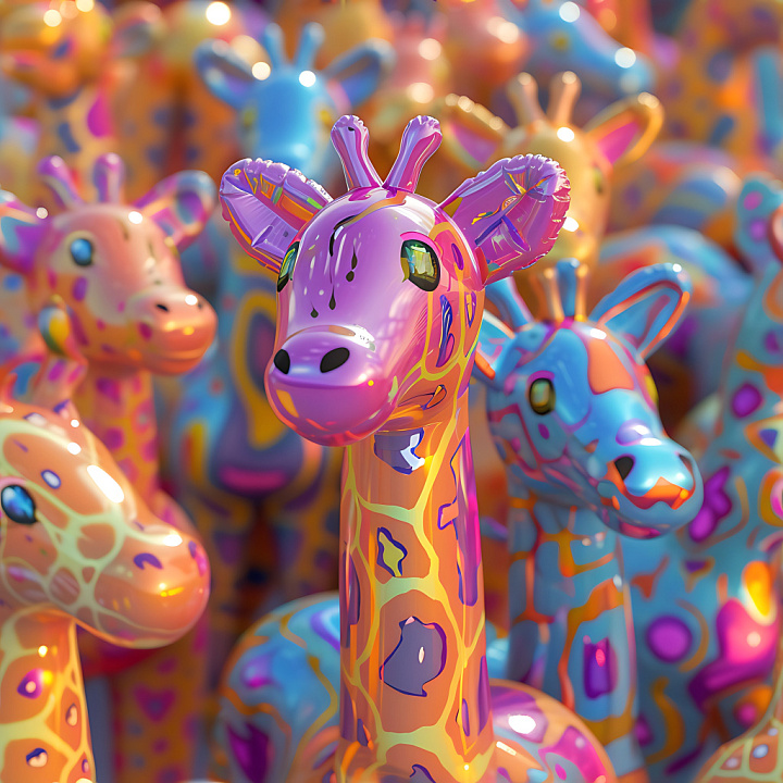 Inflated Vinyl Panels with Vibrant Multicolor Giraffe Pattern seamless PBR texture preview
