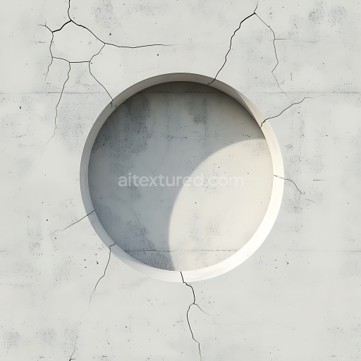 Seamless 3D Cracked White Concrete PBR Texture Featuring a Circular Hole and Fine Fractures