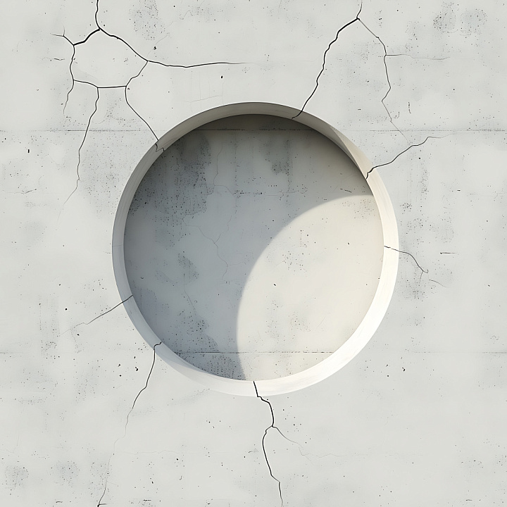 Cracked White Concrete Featuring a Circular Hole and Fine Fractures seamless PBR texture preview