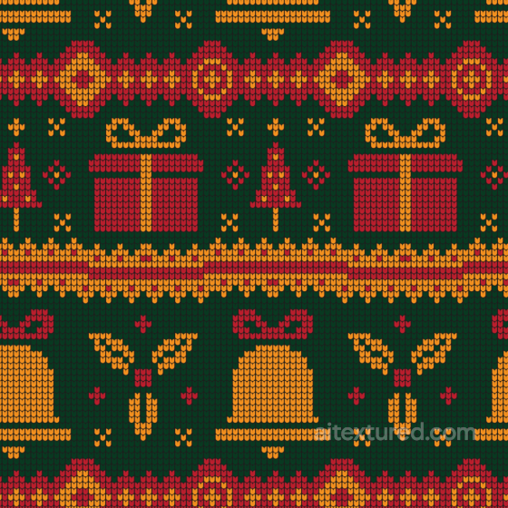 Of Knitted Christmas Pattern With Bells, Gifts, And Trees All Christmas Digital paper texture preview