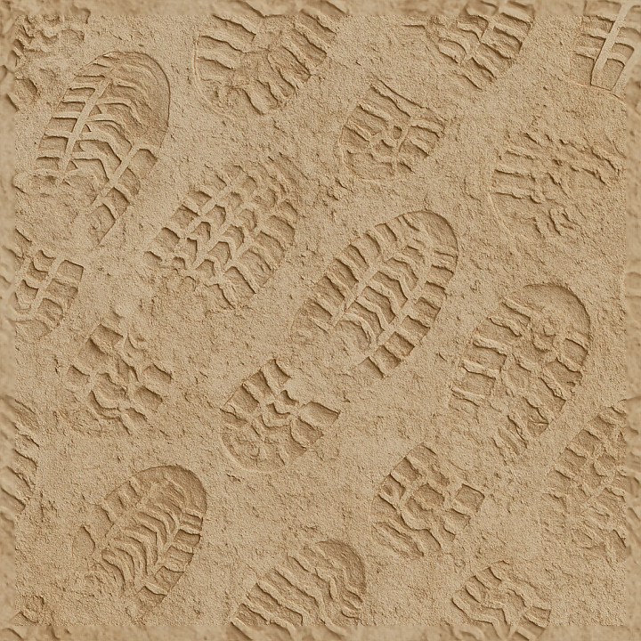 Of Sneaker Prints On Dry Dirt With Footprint Residue seamless PBR texture preview
