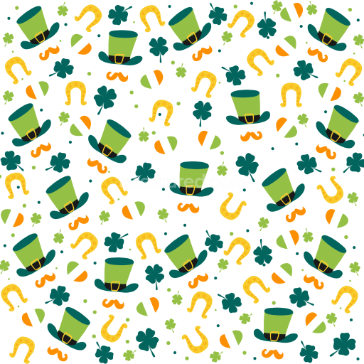 Seamless 3D PBR St Patrick festive pattern texture with hats and shamrocks