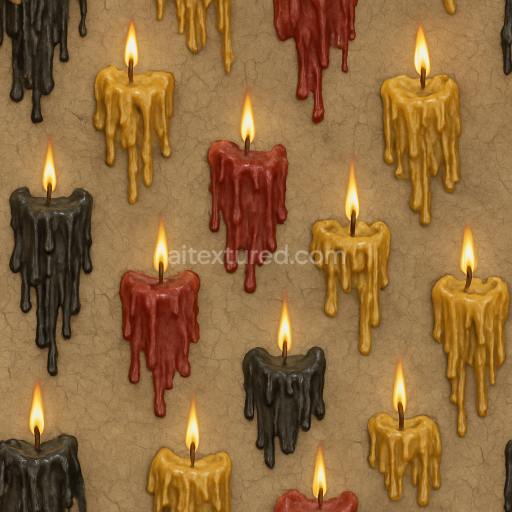 Seamless 3d texture pbr 8k candle wax drip with wax residue and black candle surface
