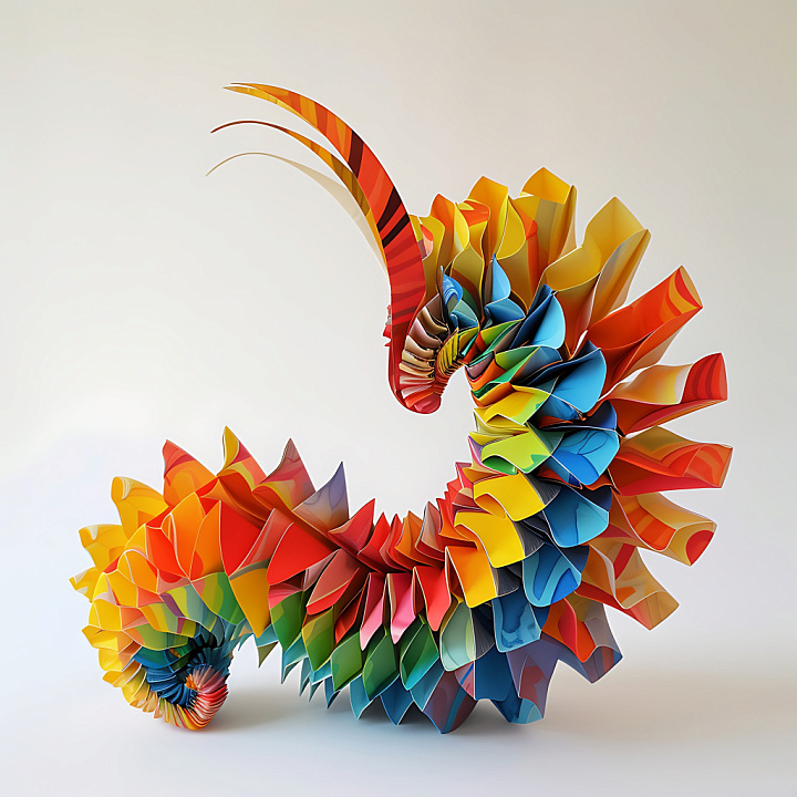 Featuring Vibrant Origami Caterpillar Scales in Multicolor seamless PBR texture preview