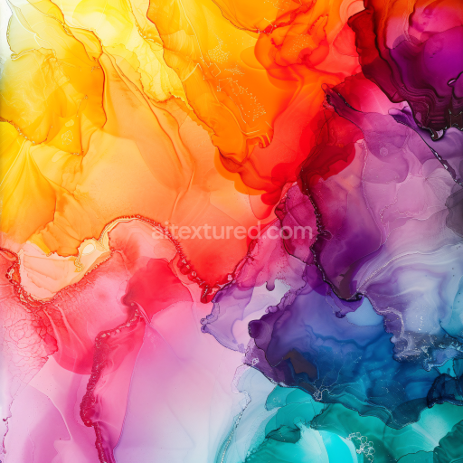 Seamless 3D Alcohol Ink PBR Texture Featuring Vibrant Multicolor Fluid Swirls and Translucent Layers