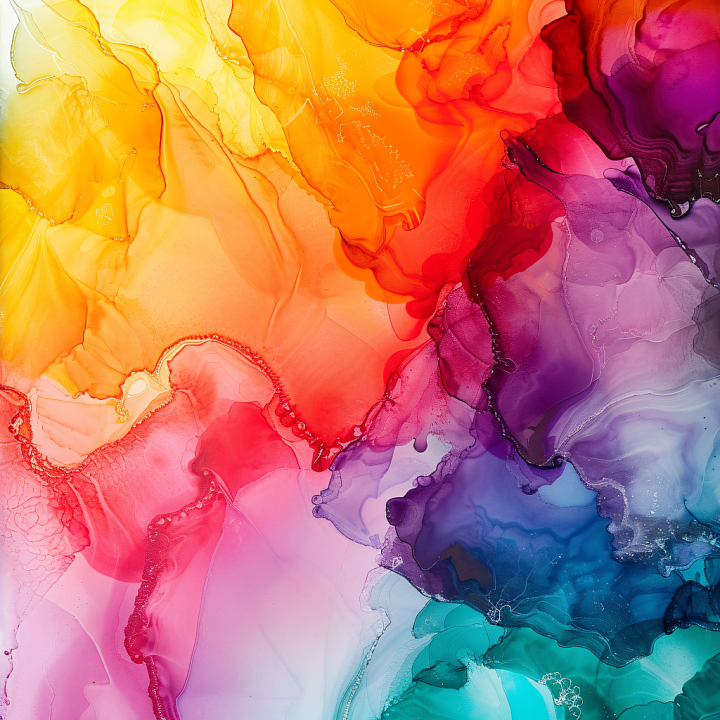 Alcohol Ink Featuring Vibrant Multicolor Fluid Swirls and Translucent L… seamless PBR texture preview