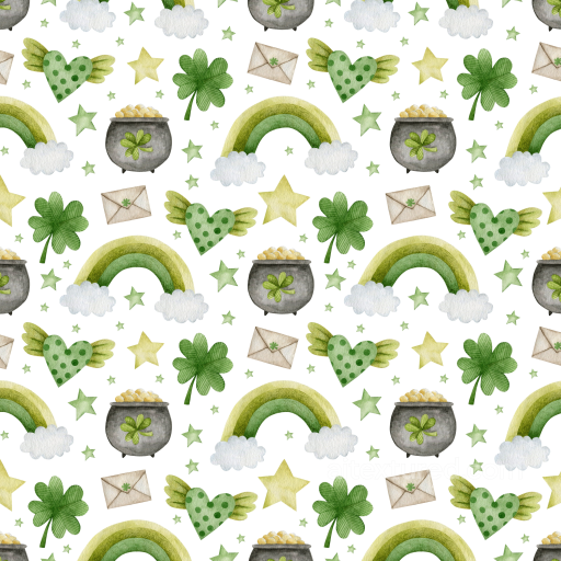 Watercolor St Patrick Digital Paper Texture with Rainbows & Shamrocks seamless St patrick digital paper bundle PBR texture