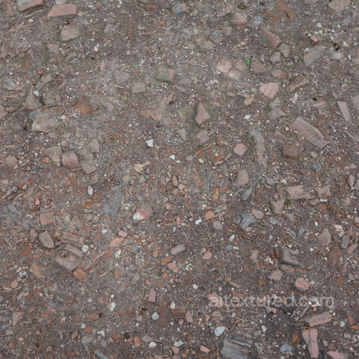 Textured Ground with Broken Brick and Debris seamless Ground surface PBR texture
