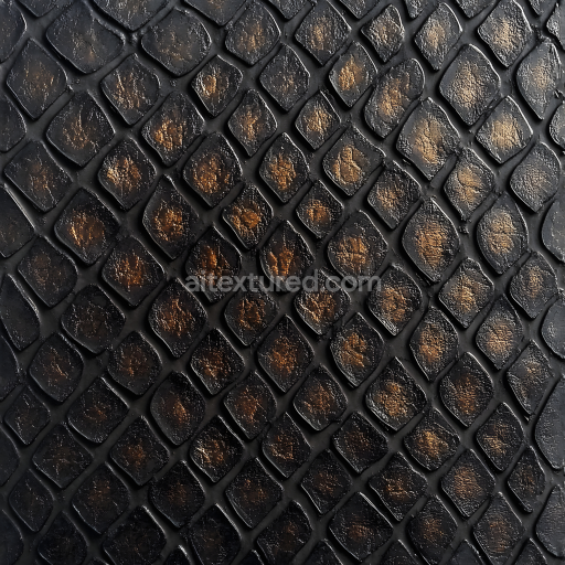 Seamless 3D PBR texture of dark reptilian skin with scaled pattern and natural roughness