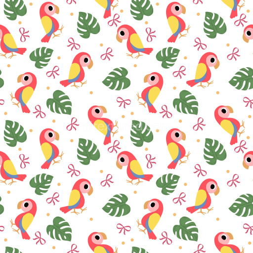 Pattern Bundle - Seamless 3D Pattern PBR Texture Featuring Stylized Colorful Parrots and Tropical Leaves texture preview