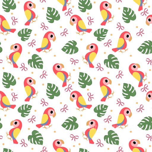 Pattern PBR Texture Featuring Stylized Colorful Parrots and Tropical Leaves seamless Pattern Bundle PBR texture