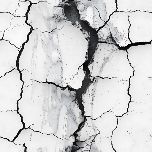Seamless 3D cracked and hole plaster PBR texture with white and black contrast