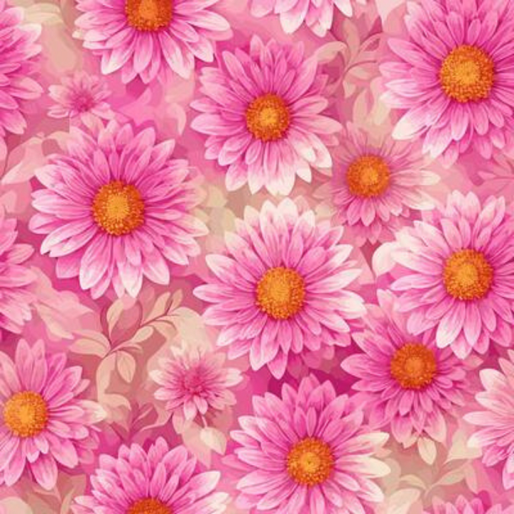 Pink Flower Floral Pattern with Soft Petals and Warm Orange Centers seamless PBR texture preview
