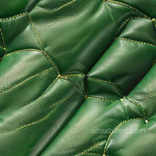 Green Quilted Leather PBR Texture with Pebbled Grain and Padded Stitching seamless Leather PBR texture