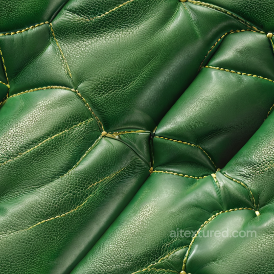 Green Quilted Leather PBR Texture with Pebbled Grain and Padded Stitching Leather texture preview
