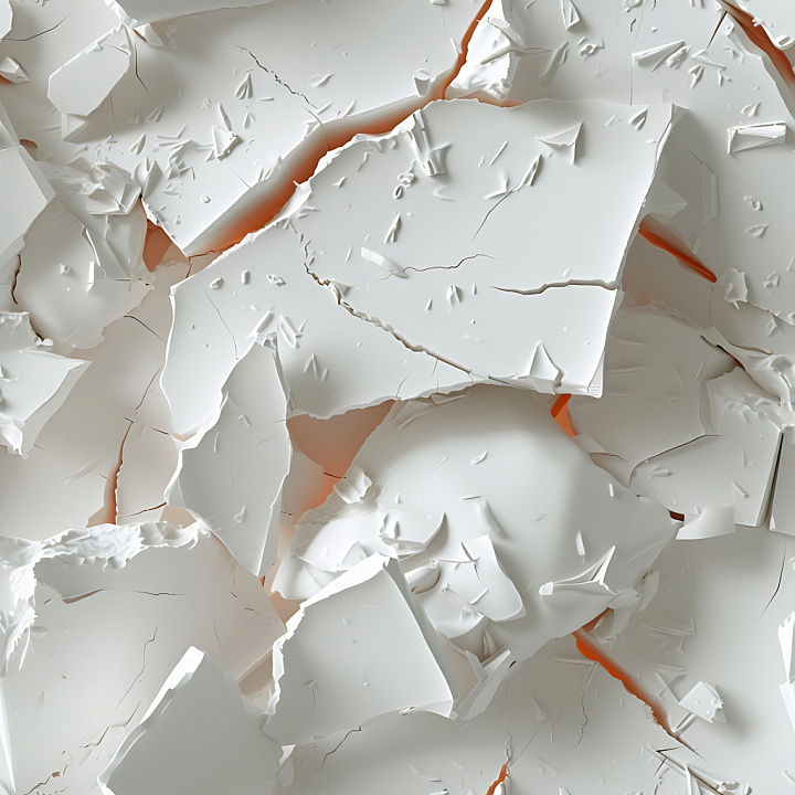Cracked Plaster Featuring Jagged White Fragments and Orange Underlayer seamless PBR texture preview