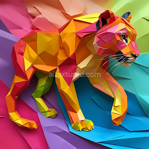 Seamless 3D PBR Texture of Colorful Origami-style Cougar with Geometric Low Poly Facets