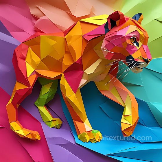 Animal Texture of Colorful Origami-style Cougar with Geometric Low Poly Facets Animal texture preview