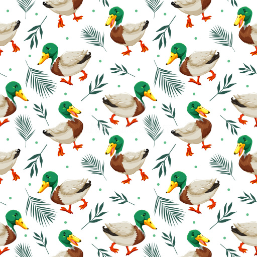 Pattern Bundle - Seamless 3D Pattern PBR Texture Featuring Cartoon Ducks and Leaf Motifs texture preview