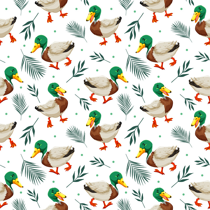 Pattern Featuring Cartoon Ducks and Leaf Motifs seamless PBR texture preview