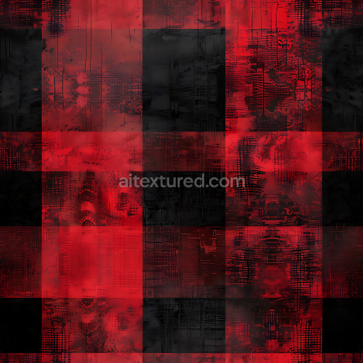 Seamless 3D PBR Plaid Metal Texture in Vibrant Red and Black with Distressed Grid Pattern