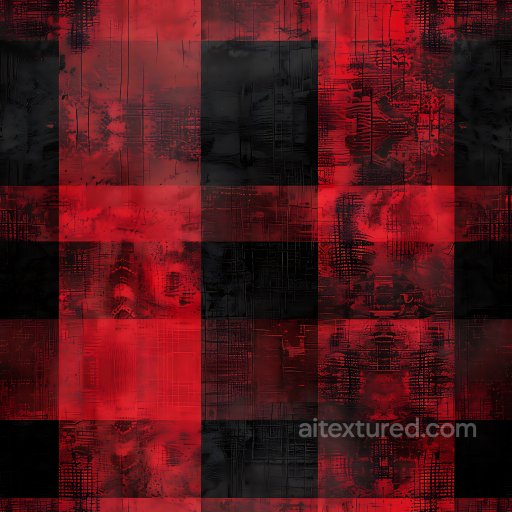 Seamless 3D PBR Texture Featuring Red and Black Grunge Plaid Pattern texture preview