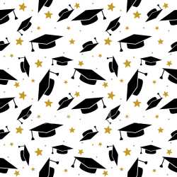 Pattern Bundle - Seamless 3D Pattern PBR Texture Featuring Black Graduation Caps and Gold Stars on White texture preview