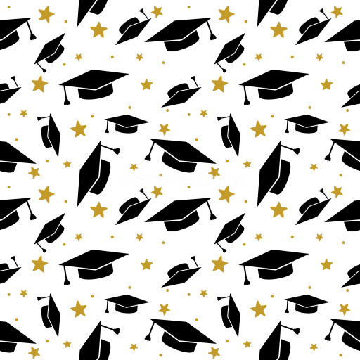 Pattern Bundle - Seamless 3D Pattern PBR Texture Featuring Black Graduation Caps and Gold Stars on White texture preview
